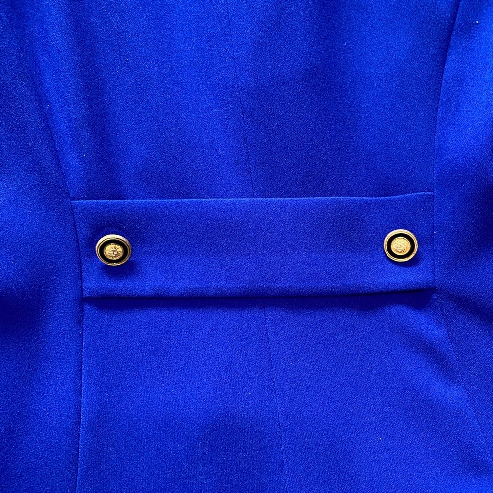 Vibrant Blue Dress with Gold Button Accents